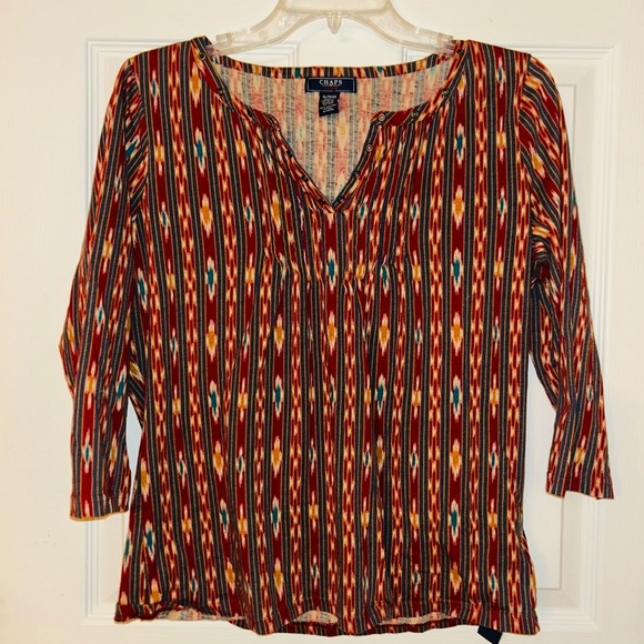 Chaps Women's 3/4 Length Multicolor Striped Top Size XL - Picture 1 of 3